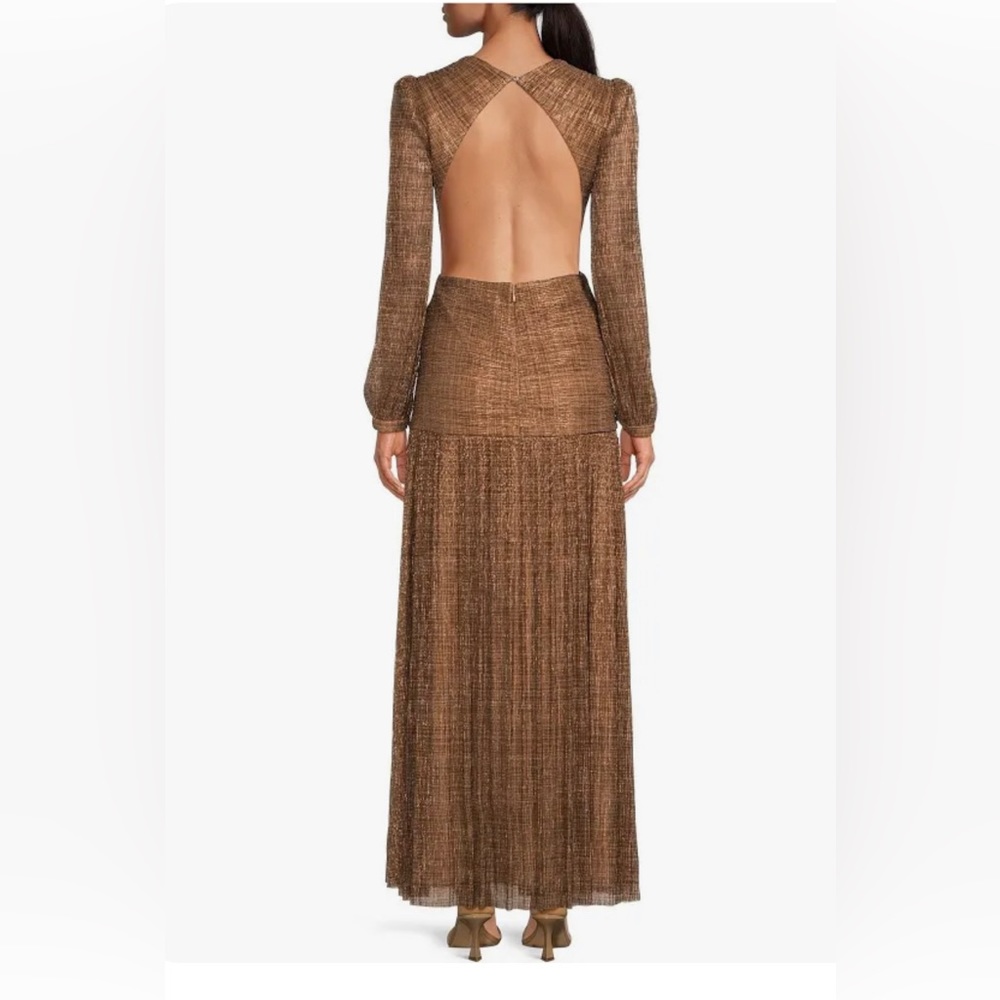 Gianni Bini Hazel - Metallic Chiffon V-Neck Long Sleeve Cutout Back Dress